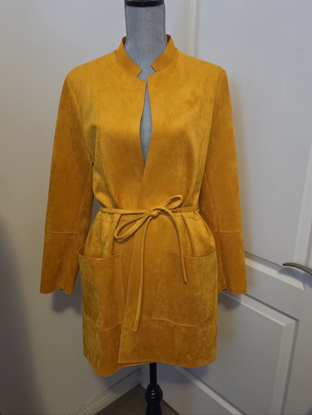 Mustard Faux Suede Trench Coat